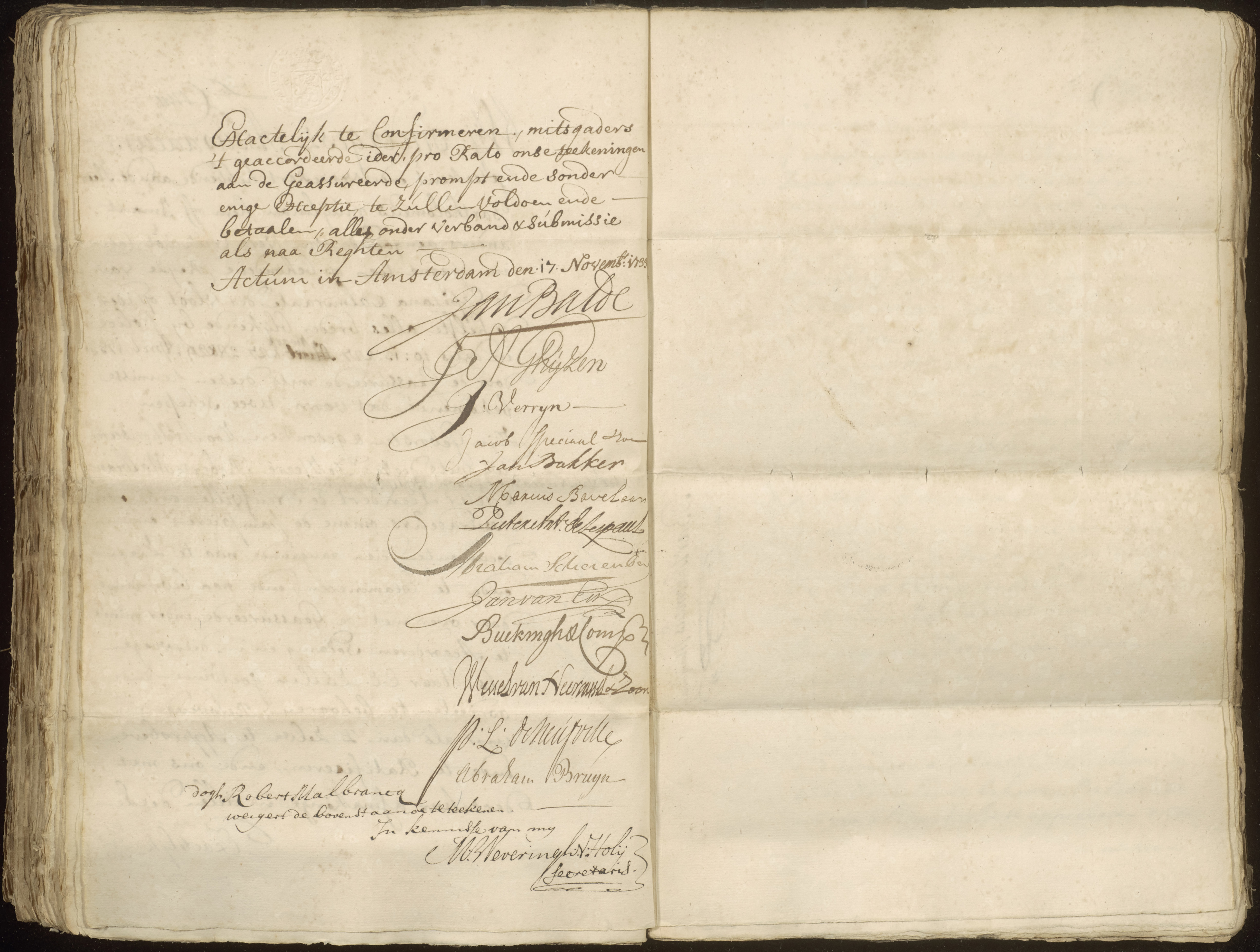 Facsimile van aktepagina met tekst en handtekeningen (deel 2)